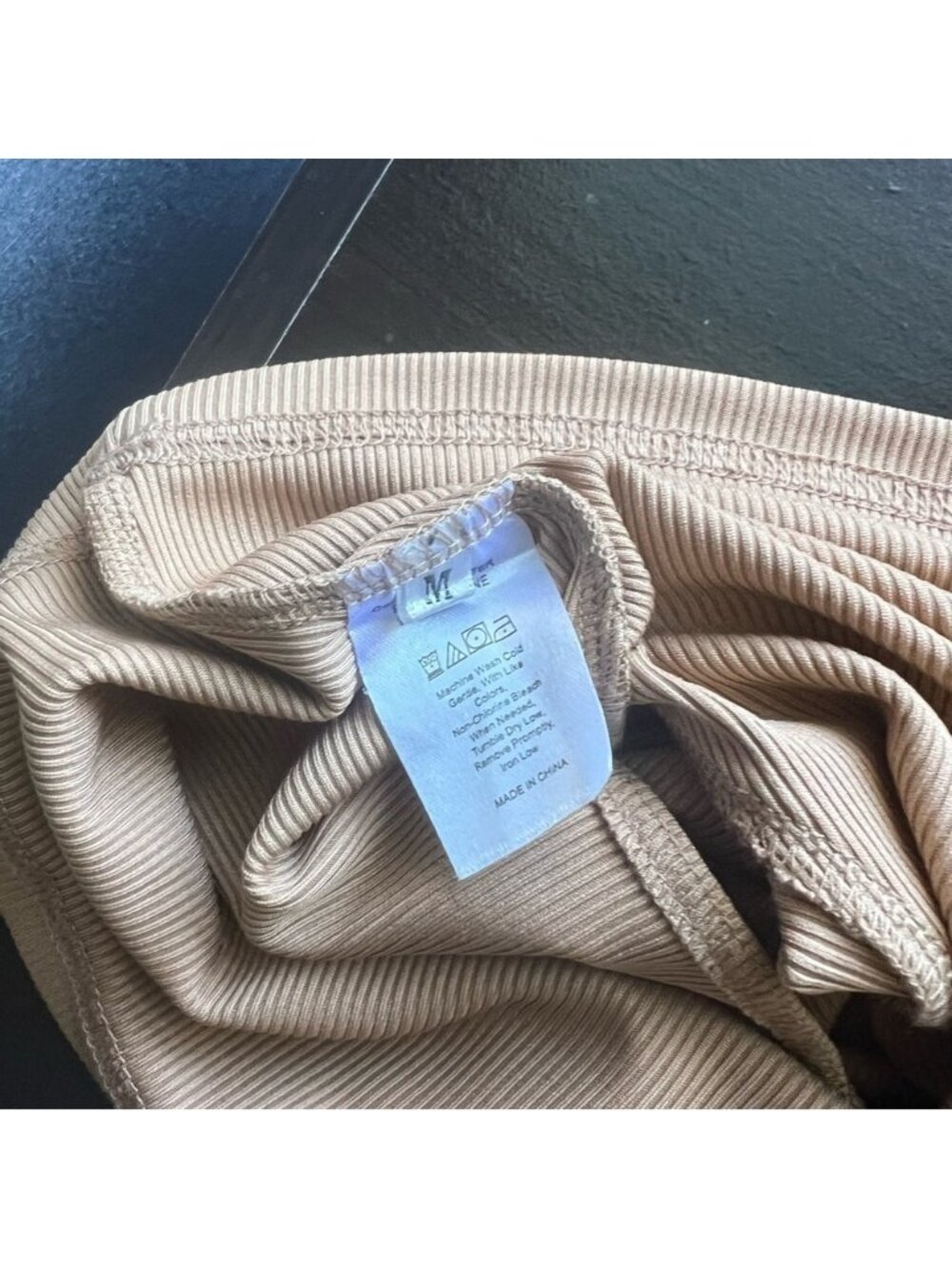 Tan Ribbed Long Sleeve Top With Asymmetric Cut Out Size Medium - Picture 6 of 6